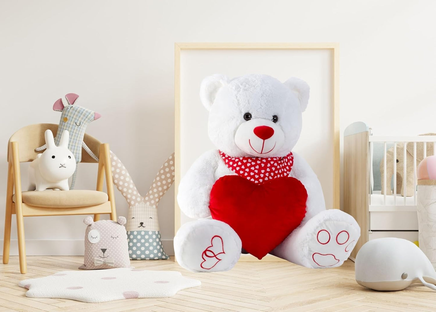 Lifestyle & More Reuze teddybeer knuffelbeer XXL 100 cm groot wit met hart pluche beer knuffel fluweelzacht - om van te houden