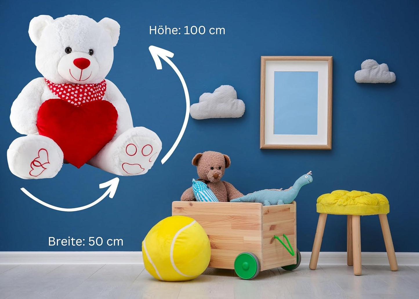 Lifestyle & More Reuze teddybeer knuffelbeer XXL 100 cm groot wit met hart pluche beer knuffel fluweelzacht - om van te houden