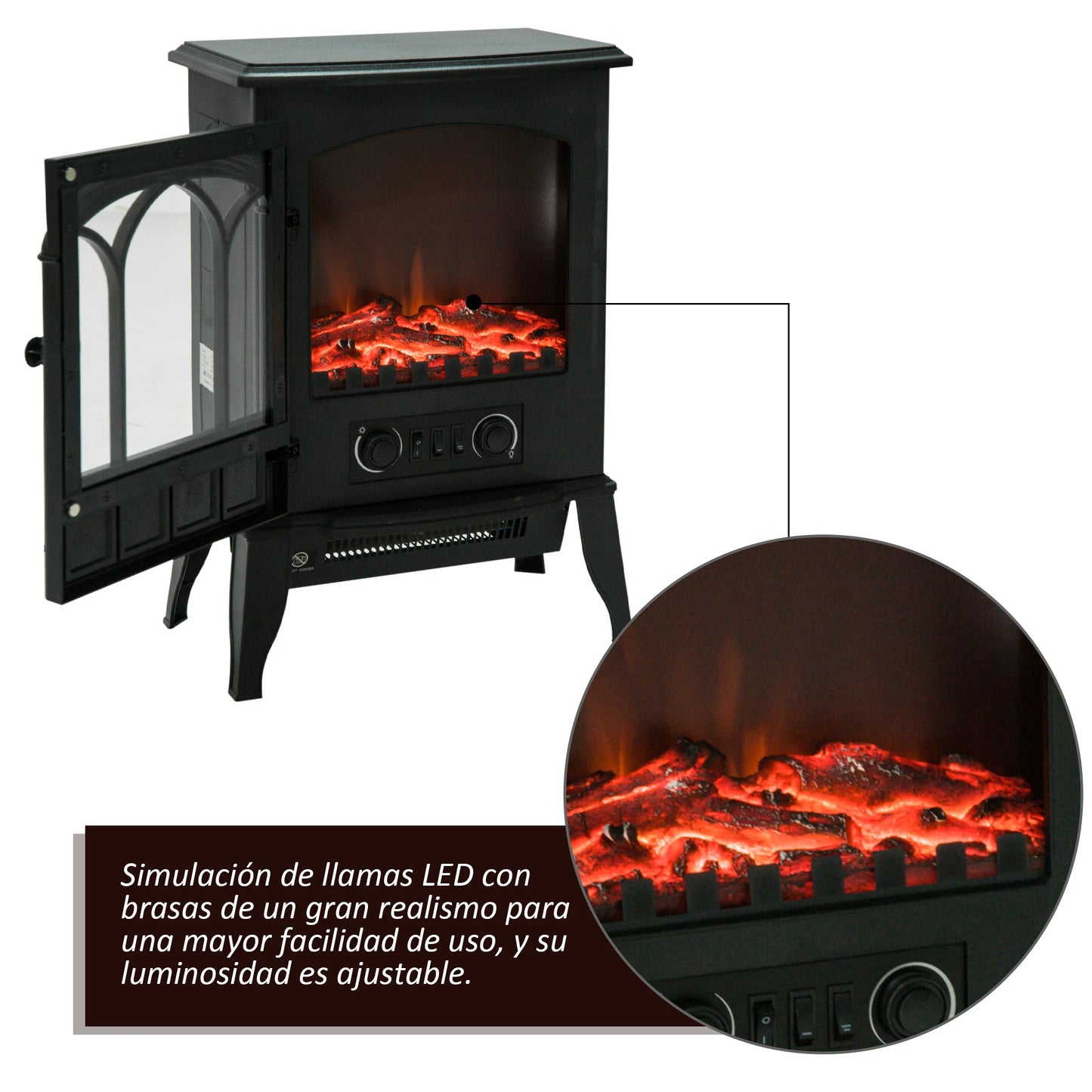 Homcom Elektrische Open Haard Decoratieve Vloerverwarming Kachel 1000/2000W