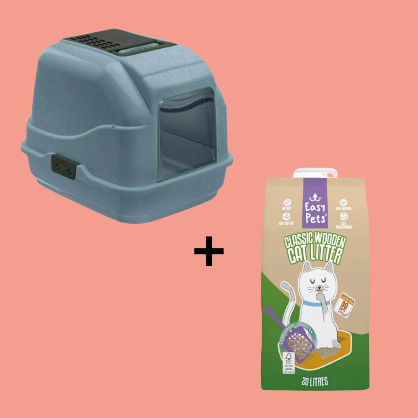 Imac - Easy Cat 2Nd Life Kattenbak Blauw + Easypets Houtkorrels (10 LTR)