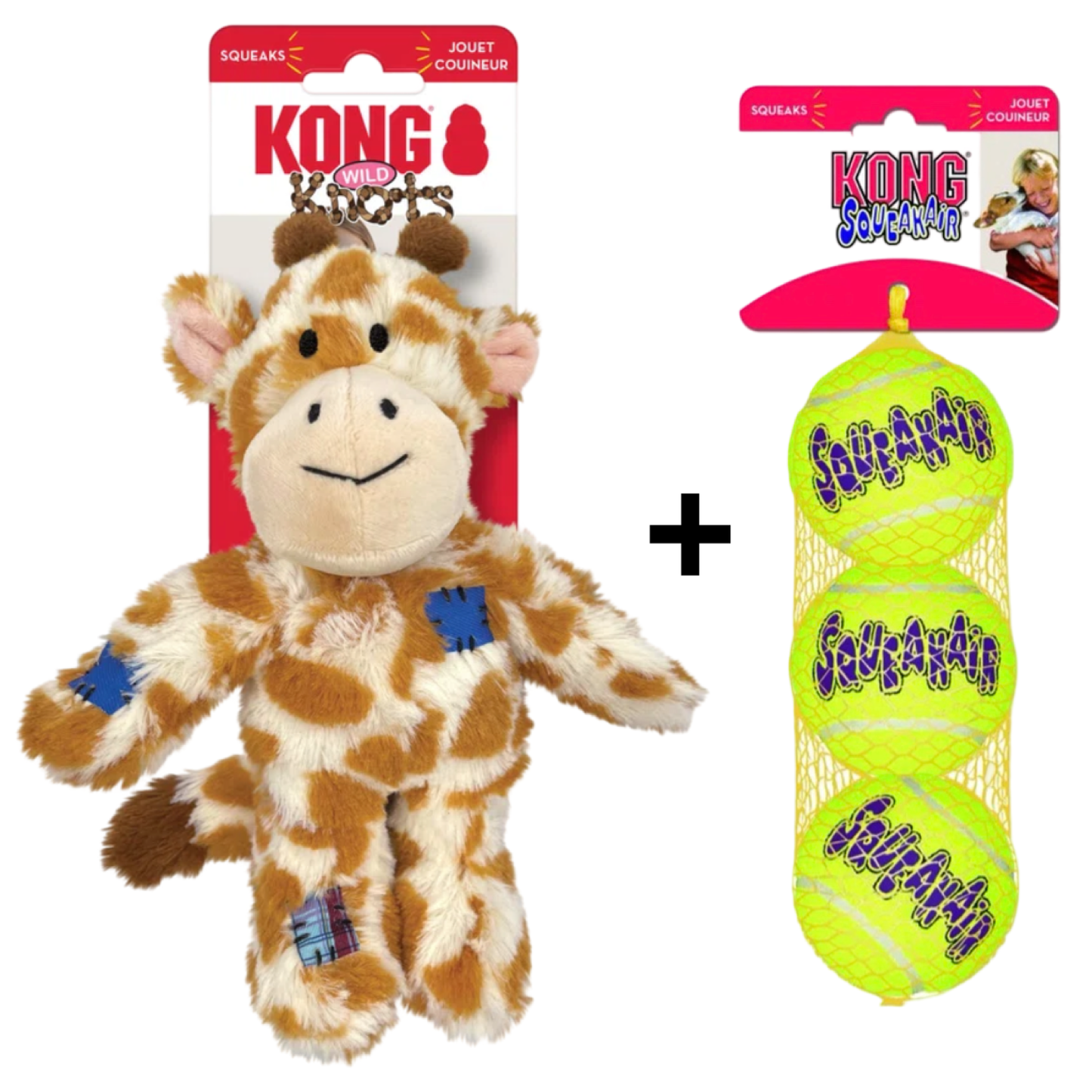 Combideal - Kong Wild Knots Giraffe + Kong Squeakairs