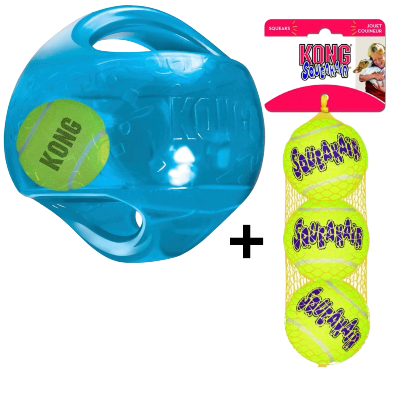 Combideal - Kong Jumbler Ball Assorti + Kong Squeakairs Medium (6 CM)