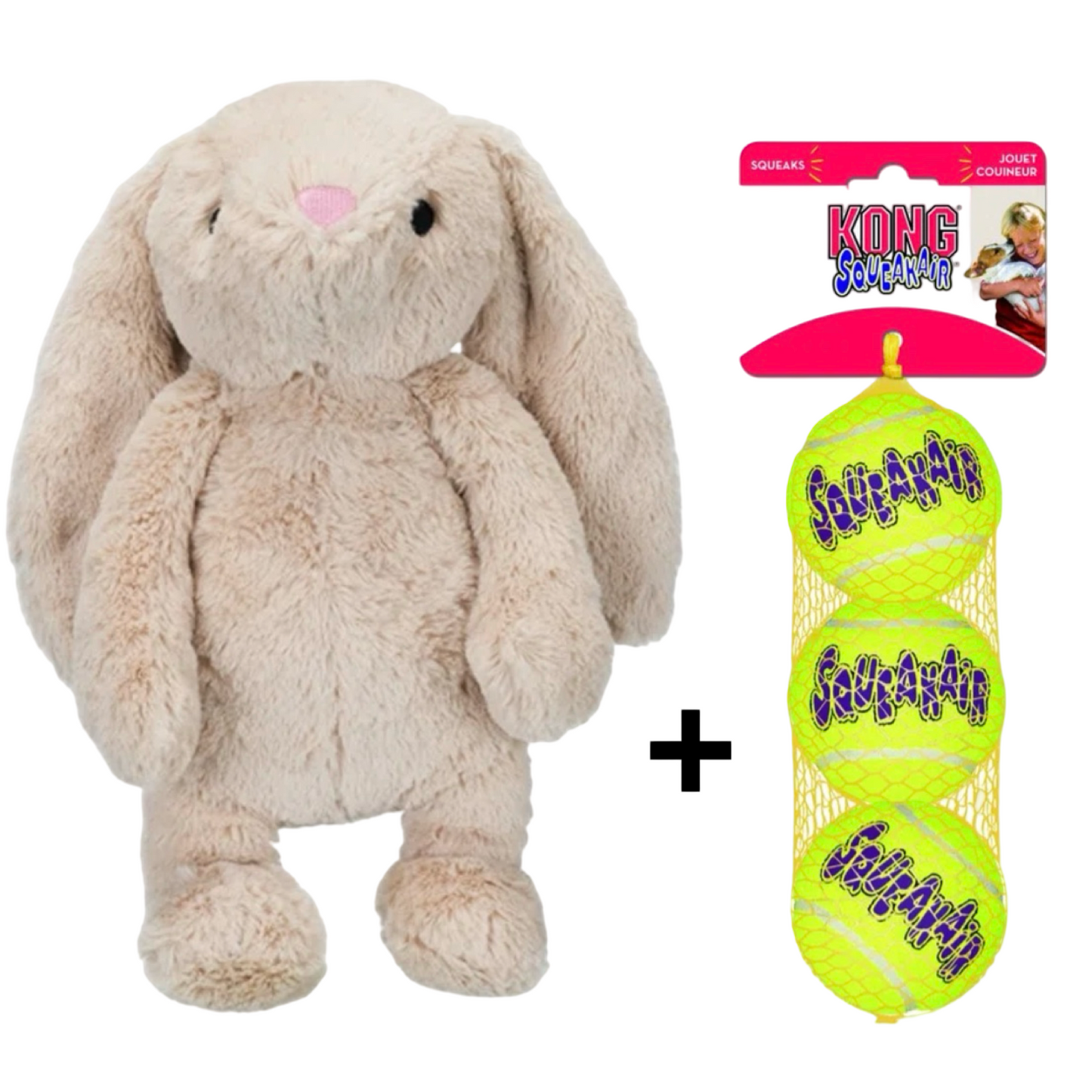 Combideal - Pluche Konijn + Kong Squeakair Tennisballen