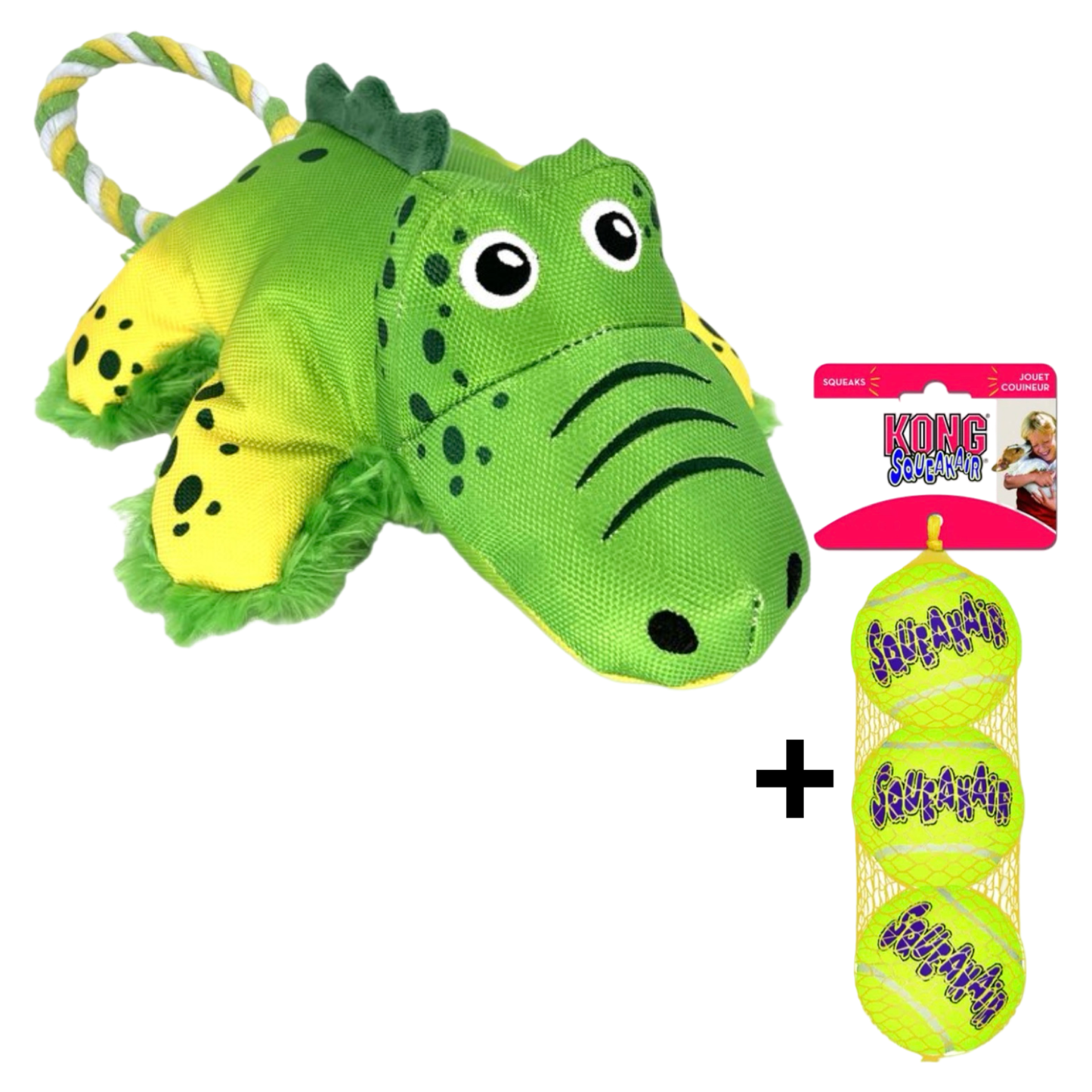 Combideal Kong Cozie Tuggz Aligator + Squeakairs Tennisballen