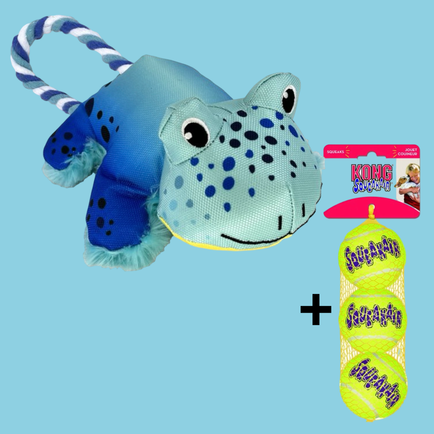 Combideal Kong Cozie Tuggz Kikker + Squeakairs Tennisballen