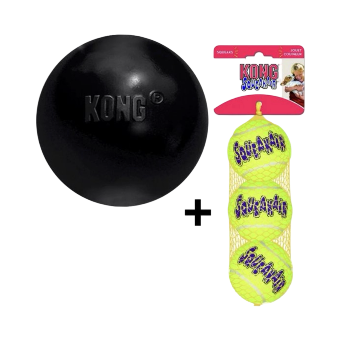 Combideal Kong Extreme Bal Zwart + Squeakairs Tennisballen