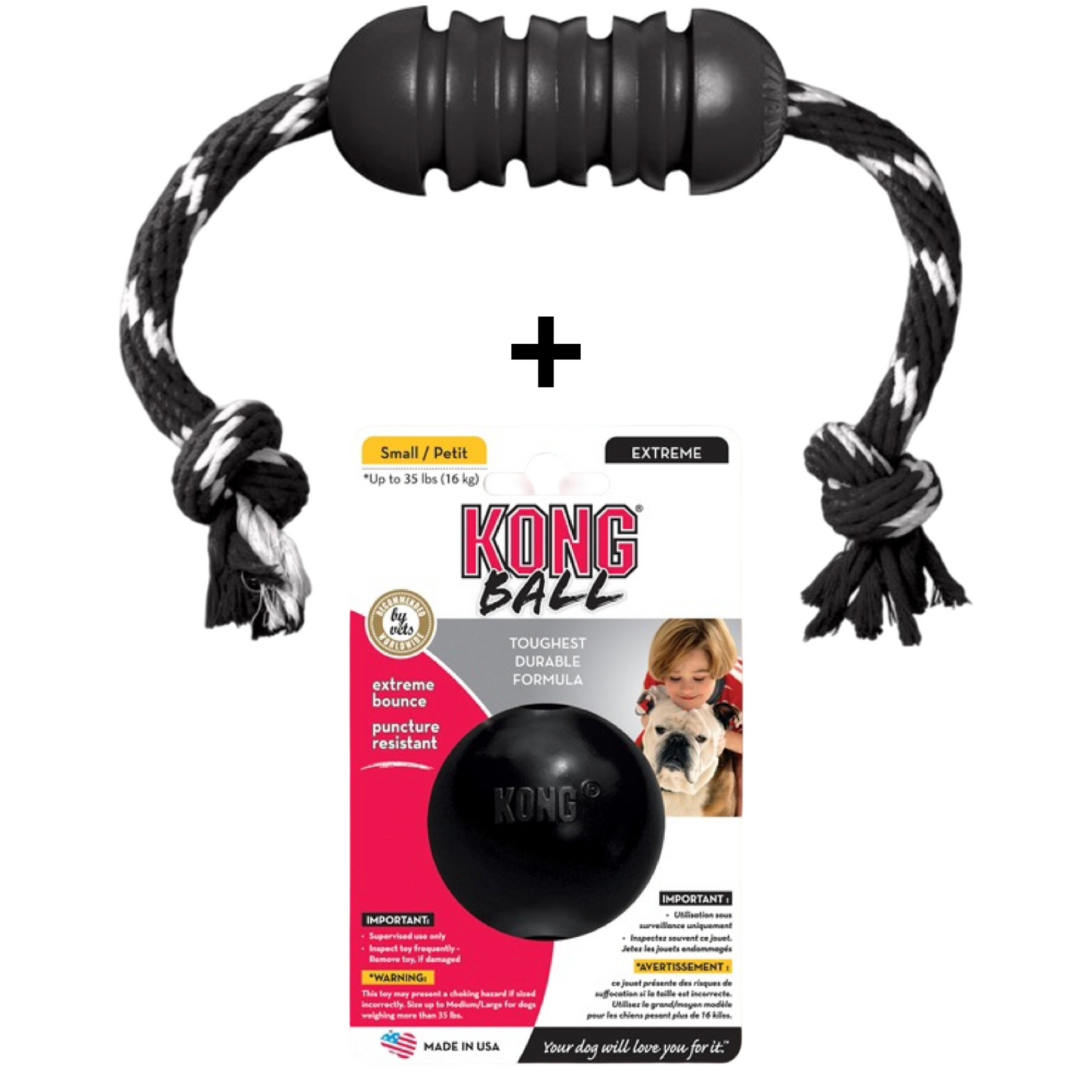 Combideal Kong Extreme Dental Touw + Extreme Bal Zwart