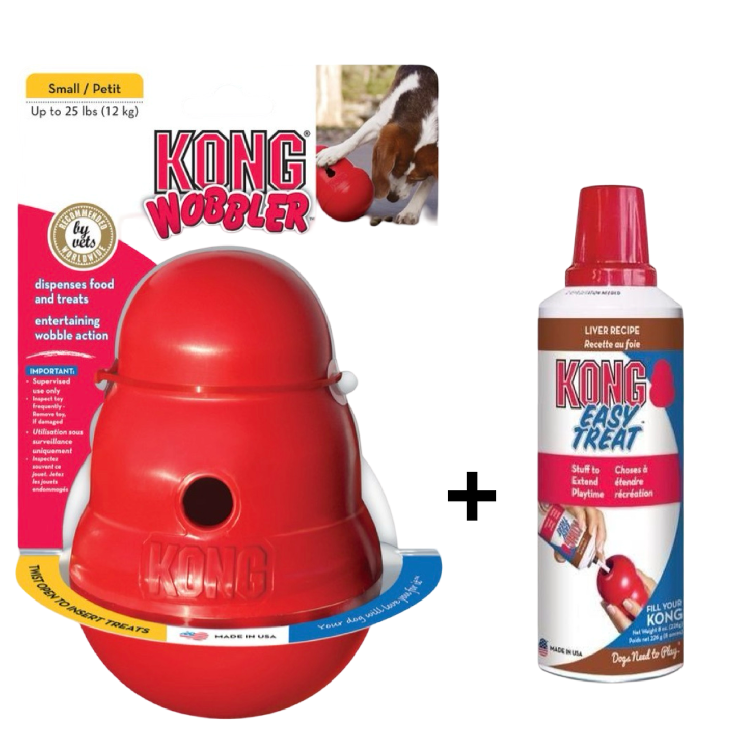 Combideal Kong Wobbler Rood + Easy Treat Lever 226 Gram