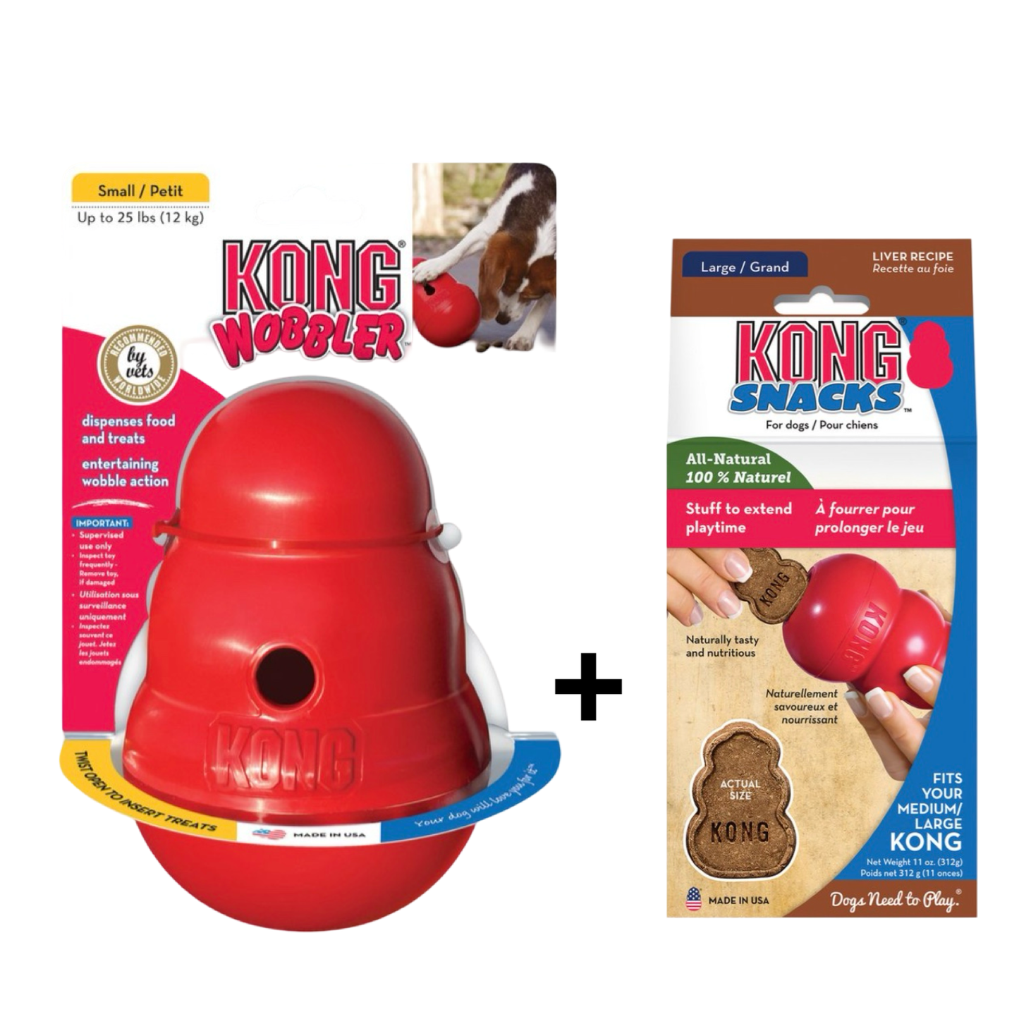 Combideal Kong Wobbler Rood + Snacks Lever (300 Gram)