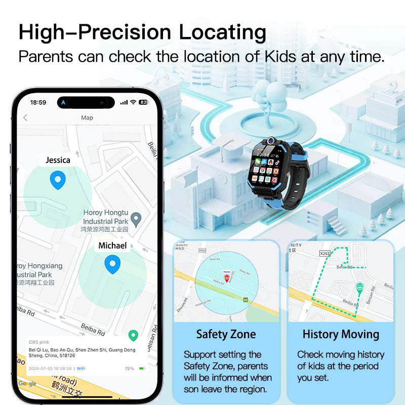 4G Locator Sim-kaart Kid Smart Watch met dubbele camera 1,83 inch Afneembare video-oproep Chat SOS Telefoontje Smartwatch voor kinderen