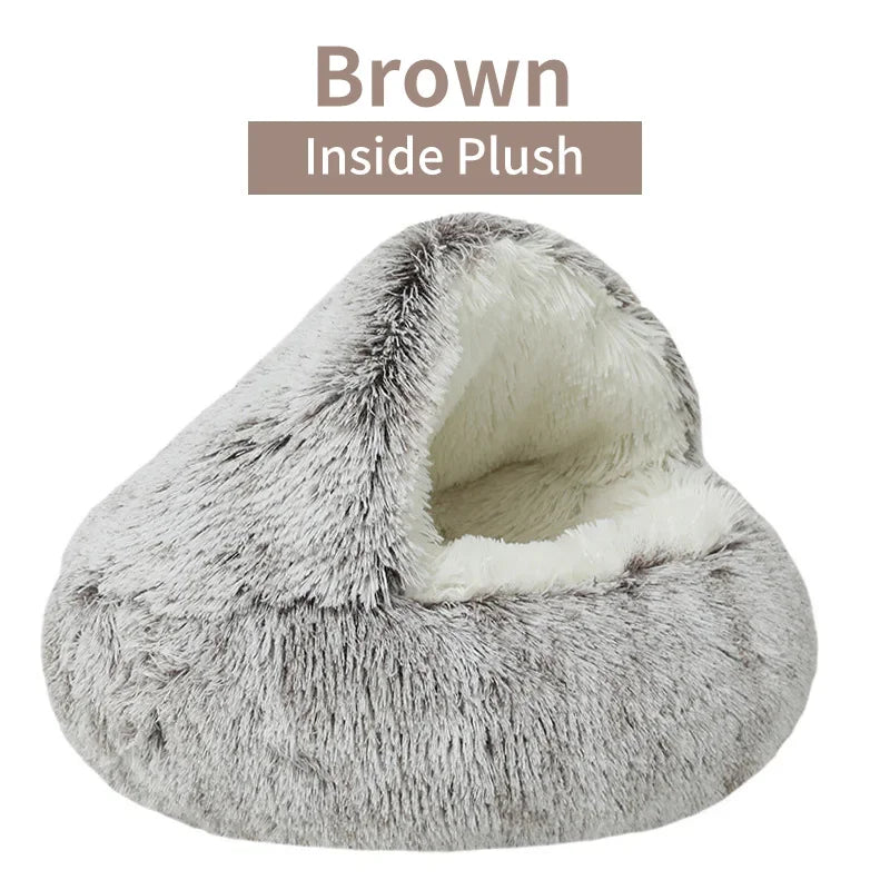 Winter pluche huisdier kattenbed rond kattenkussen kattenhuis 2-in-1 warme kattenmand huisdier slaapzak kitten nest kennel voor kleine hondenkatten
