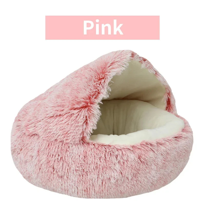 Winter pluche huisdier kattenbed rond kattenkussen kattenhuis 2-in-1 warme kattenmand huisdier slaapzak kitten nest kennel voor kleine hondenkatten