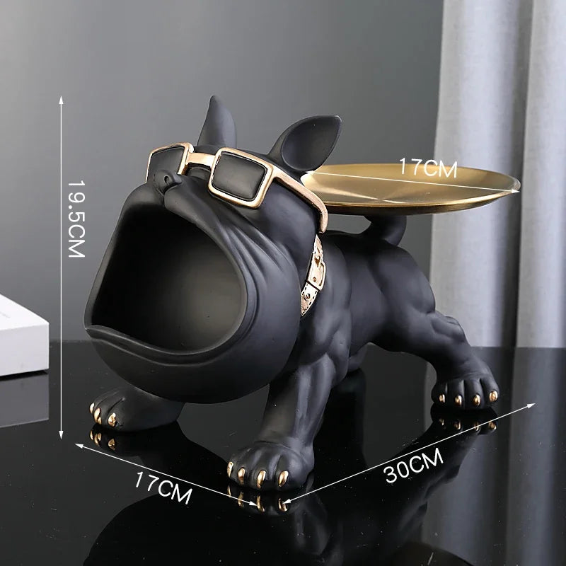 Bulldog Opslag Sculptuur, Hars Cool Hond Sculptuur Grote Mond Bulldog Sleutel Snackhouder Beeldje met Opberglade, Entree Ambachten Kunst Standbeeld Thuis Desktop Ornament Decoratie