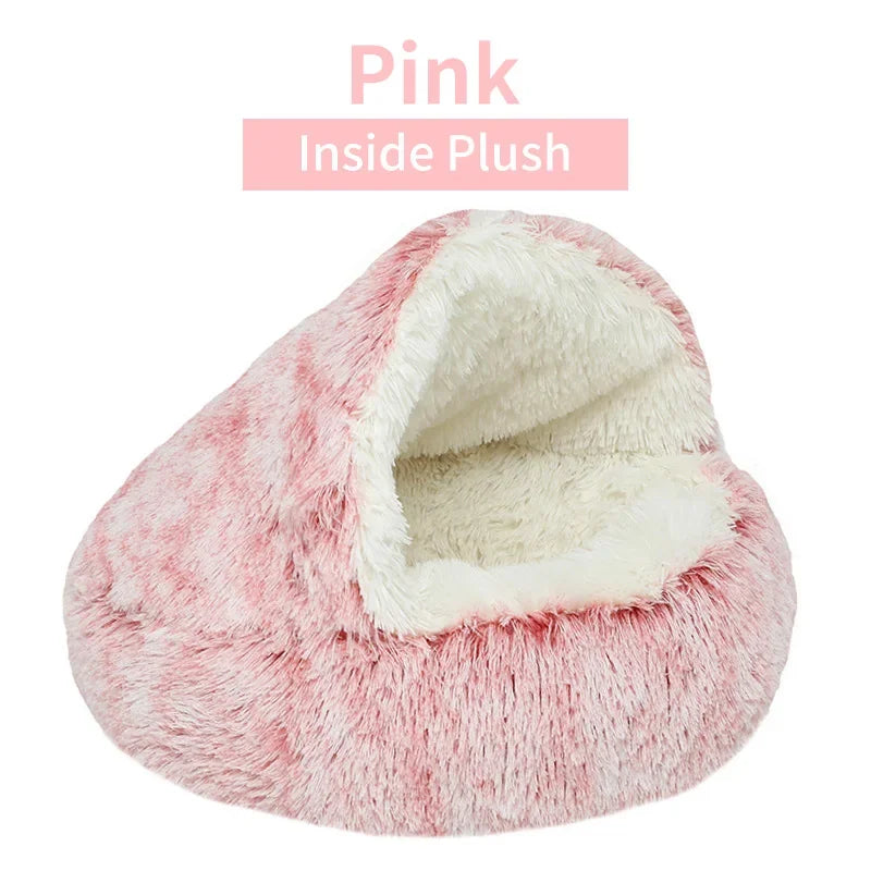 Winter pluche huisdier kattenbed rond kattenkussen kattenhuis 2-in-1 warme kattenmand huisdier slaapzak kitten nest kennel voor kleine hondenkatten