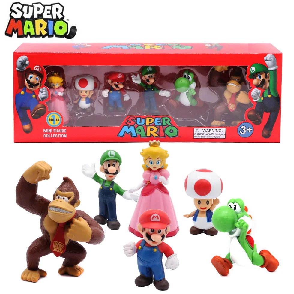 6 Stks/set Super Mario Bros Pvc Actiefiguur Speelgoed Poppen Model Set Luigi Yoshi Ezel Kong Paddenstoel Voor Kinderen Verjaardagscadea