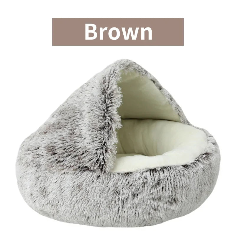 Winter pluche huisdier kattenbed rond kattenkussen kattenhuis 2-in-1 warme kattenmand huisdier slaapzak kitten nest kennel voor kleine hondenkatten