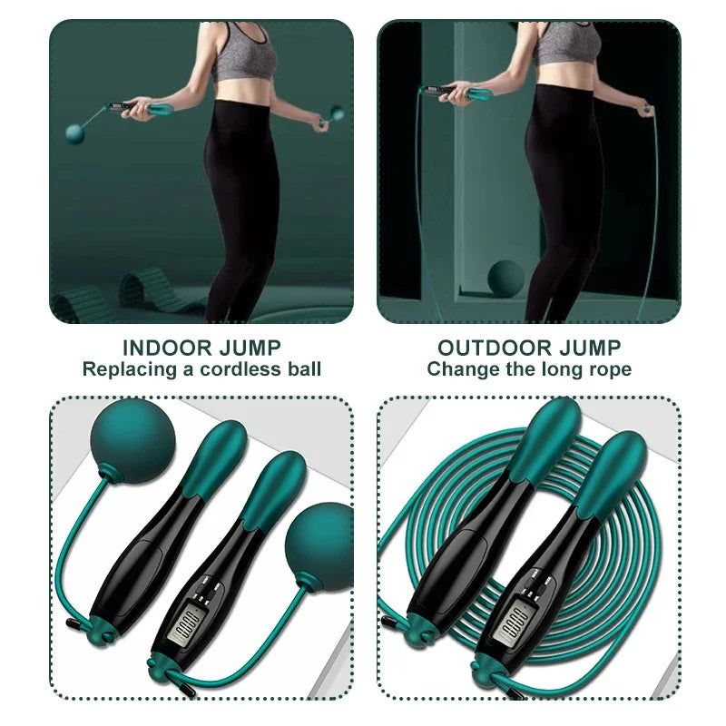 Springtouw, sport, draadloos, met teller, jump rope verstelbaar met digitale kilometerkilometer en teller, kogellagers van staal