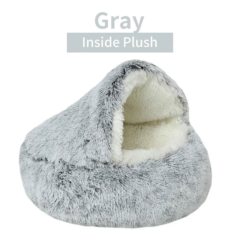 Winter pluche huisdier kattenbed rond kattenkussen kattenhuis 2-in-1 warme kattenmand huisdier slaapzak kitten nest kennel voor kleine hondenkatten
