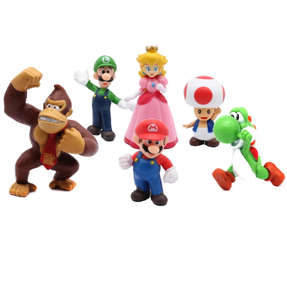 6 Stks/set Super Mario Bros Pvc Actiefiguur Speelgoed Poppen Model Set Luigi Yoshi Ezel Kong Paddenstoel Voor Kinderen Verjaardagscadea