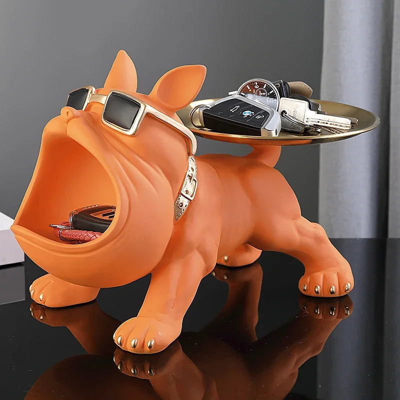 Bulldog Opslag Sculptuur, Hars Cool Hond Sculptuur Grote Mond Bulldog Sleutel Snackhouder Beeldje met Opberglade, Entree Ambachten Kunst Standbeeld Thuis Desktop Ornament Decoratie