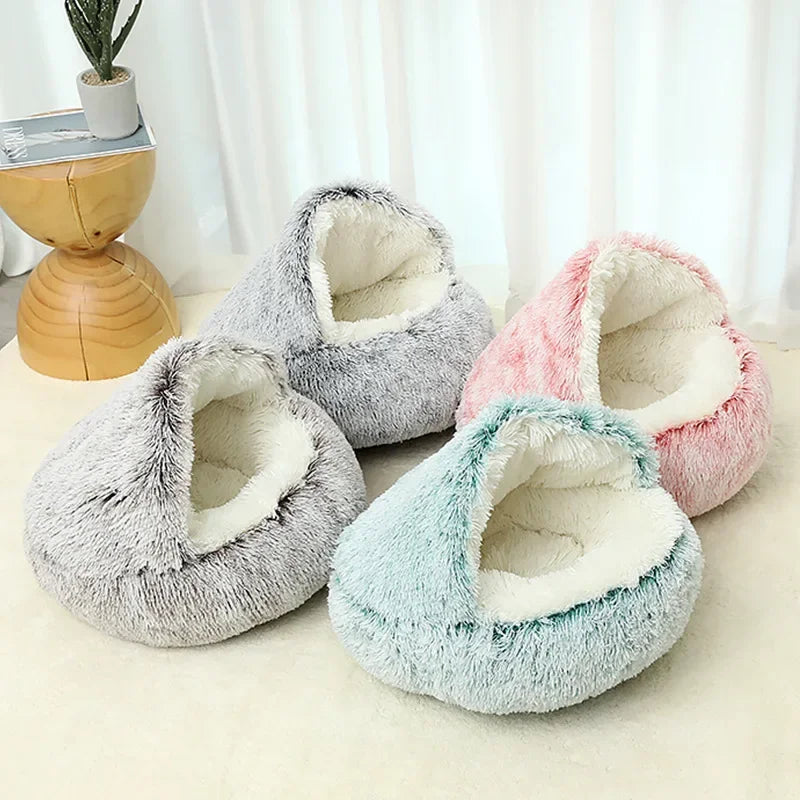 Winter pluche huisdier kattenbed rond kattenkussen kattenhuis 2-in-1 warme kattenmand huisdier slaapzak kitten nest kennel voor kleine hondenkatten