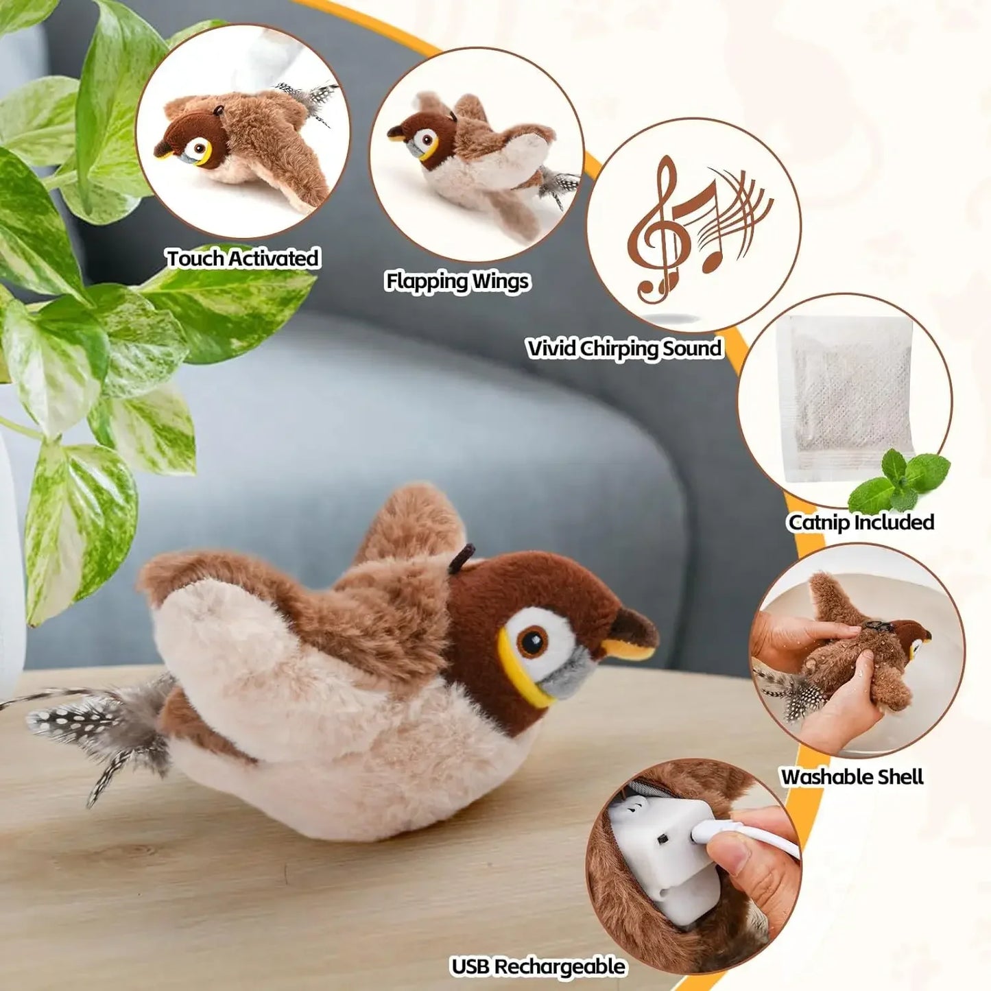 kattenspeelgoed Oplaadbaar vogel