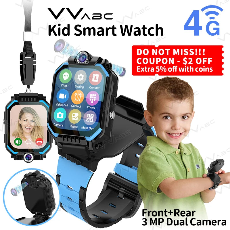 4G Locator Sim-kaart Kid Smart Watch met dubbele camera 1,83 inch Afneembare video-oproep Chat SOS Telefoontje Smartwatch voor kinderen