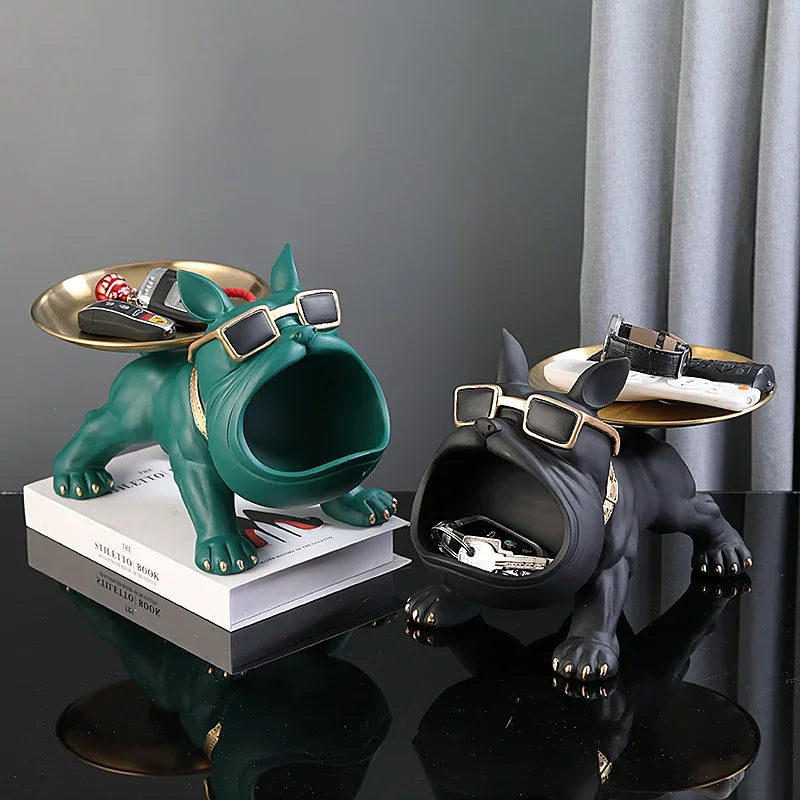 Bulldog Opslag Sculptuur, Hars Cool Hond Sculptuur Grote Mond Bulldog Sleutel Snackhouder Beeldje met Opberglade, Entree Ambachten Kunst Standbeeld Thuis Desktop Ornament Decoratie