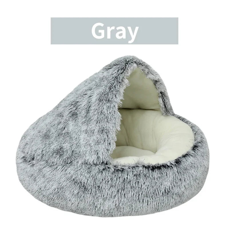 Winter pluche huisdier kattenbed rond kattenkussen kattenhuis 2-in-1 warme kattenmand huisdier slaapzak kitten nest kennel voor kleine hondenkatten