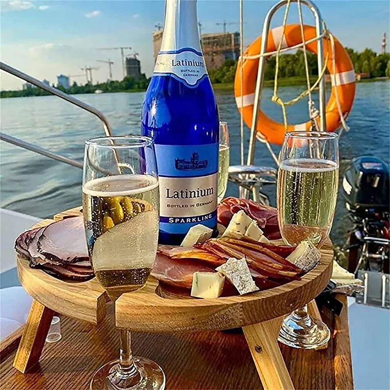 Houten Outdoor Draagbare Opvouwbare Wijn Picknick Tafel Camping Kaasplankje Opvouwbare Snack Tafel Wijnrek Toeristisch Fruit Tafel