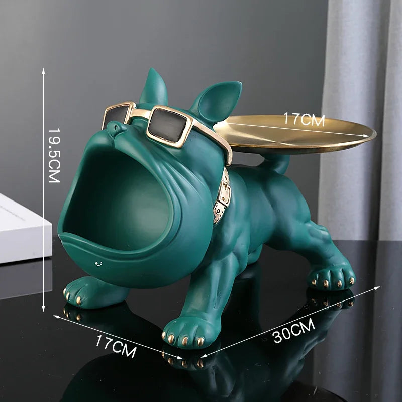 Bulldog Opslag Sculptuur, Hars Cool Hond Sculptuur Grote Mond Bulldog Sleutel Snackhouder Beeldje met Opberglade, Entree Ambachten Kunst Standbeeld Thuis Desktop Ornament Decoratie