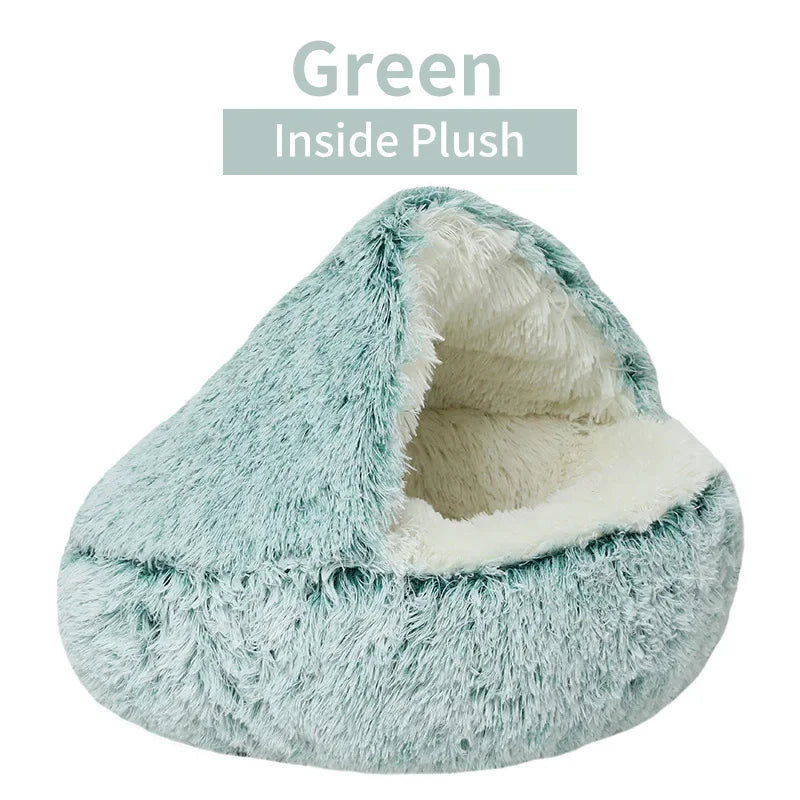 Winter pluche huisdier kattenbed rond kattenkussen kattenhuis 2-in-1 warme kattenmand huisdier slaapzak kitten nest kennel voor kleine hondenkatten