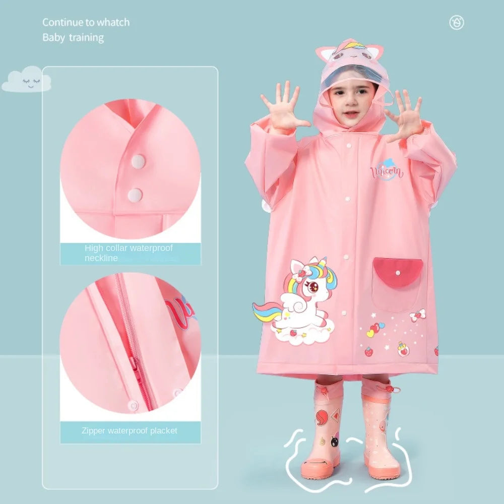 Schattige Kinderen Regenjas Wateproof Kinderen Dinosaurus Eenhoorn Regen Poncho Regenjas Jas Met Rugzak Positie Student Regenkleding