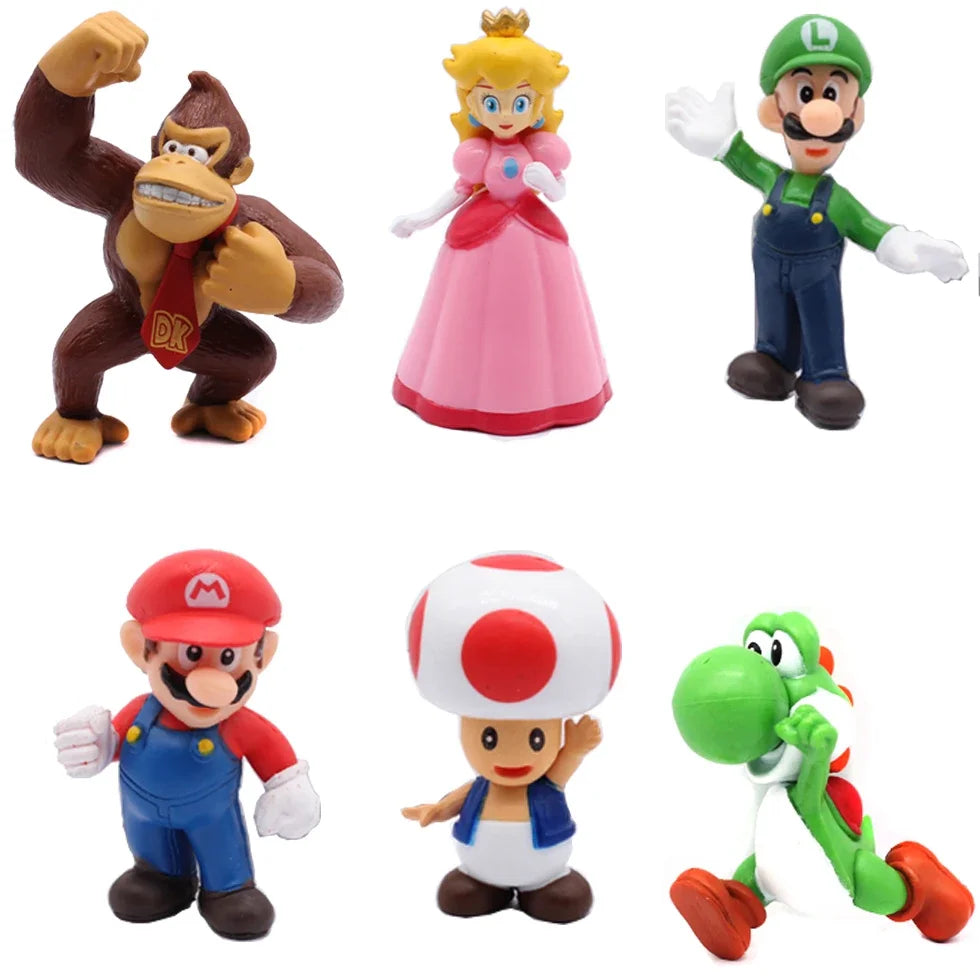 6 Stks/set Super Mario Bros Pvc Actiefiguur Speelgoed Poppen Model Set Luigi Yoshi Ezel Kong Paddenstoel Voor Kinderen Verjaardagscadea