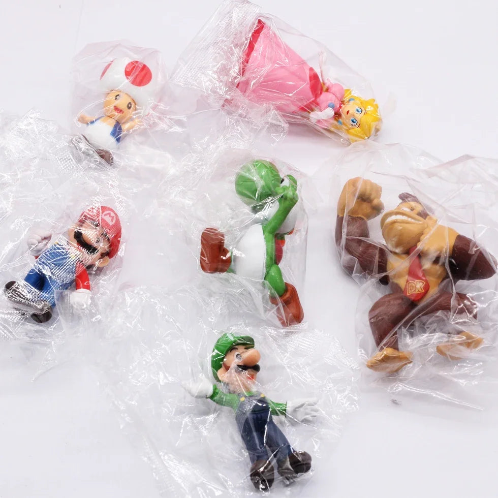 6 Stks/set Super Mario Bros Pvc Actiefiguur Speelgoed Poppen Model Set Luigi Yoshi Ezel Kong Paddenstoel Voor Kinderen Verjaardagscadea