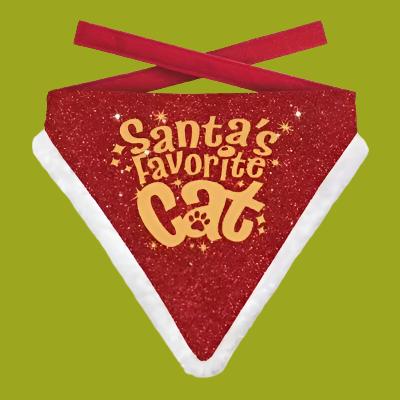 Plenty Gifts - Kerst Bandana Santa's Favorite Cat Rood Goud
