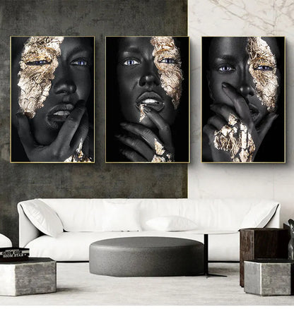 En Prints Scandinavische Wall Art Foto Voor Woonkamer Afrikaanse Art Zwart En Goud Vrouw Olieverfschilderij Cuadros posters