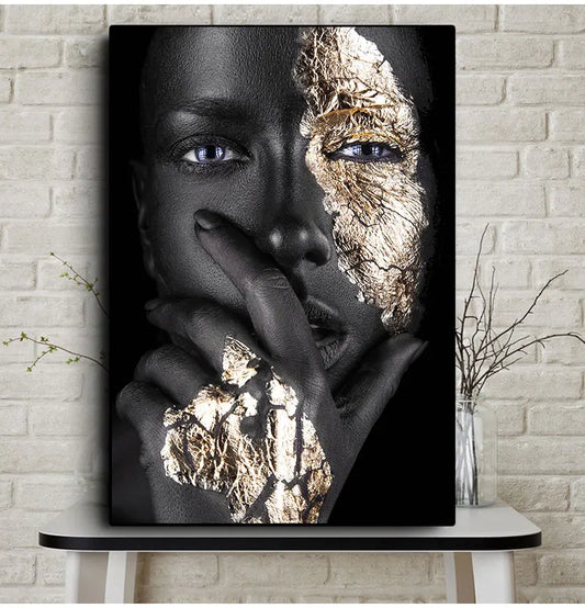 En Prints Scandinavische Wall Art Foto Voor Woonkamer Afrikaanse Art Zwart En Goud Vrouw Olieverfschilderij Cuadros posters