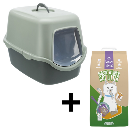 Combideal Trixie - Be Eco Kattenbak Vico Antraciet/Groen + Easypets Houtkorrels (10 Liter)