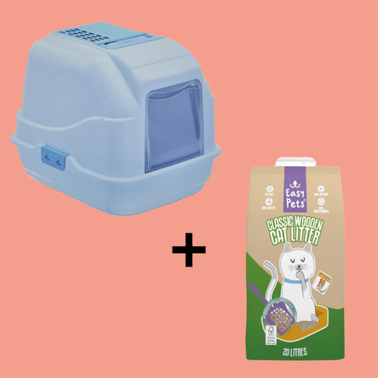 Imac - Easy Cat Kattenbak Blauw + Easypets Houtkorrels (10 LTR)