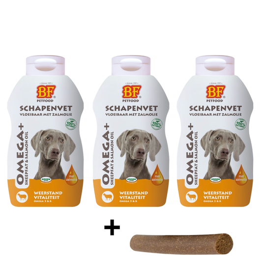 Combideal - Bf Petfood Schapenvet Zalmolie - 3x 500 ML+ Gratis Fricandel