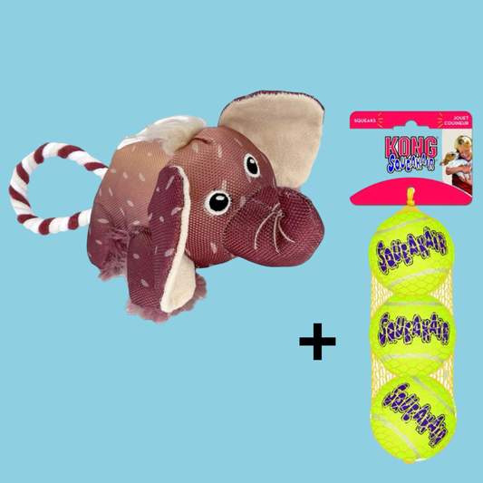 Combideal - Kong Cozie Tugz Olifant + Squeakairs 3 Stuks (6 CM)