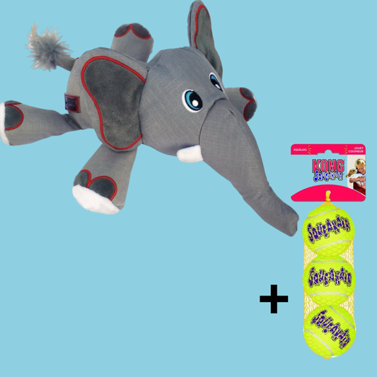 Combideal - Kong Cozie Ultra Ella Olifant + Kong Squeakairs 3 Stuks (6 CM)