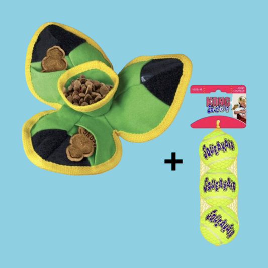 Kong - Ballistic Hide N Treat Assorti + Kong Squeakairs 3 Stuks (6 CM)
