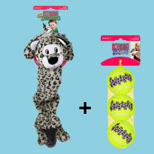 Combideal - Kong Stretchezz Jumbo Sneeuwluipaard + Squeakairs