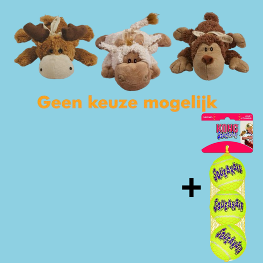Combideal Kong Cozie Naturals Assorti + Squeakairs Tennisballen