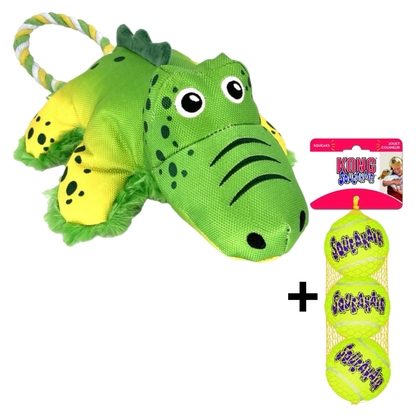 Combideal Kong Cozie Tuggz Aligator + Squeakairs Tennisballen