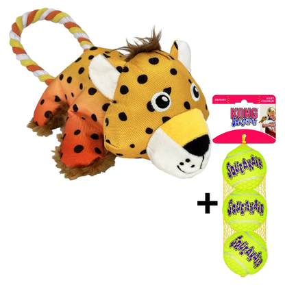 Combideal Kong Cozie Tuggz Cheetah + Squeakairs Tennisballen