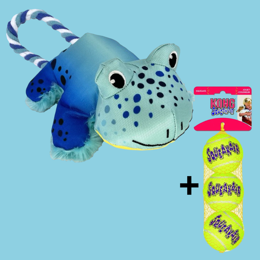 Combideal Kong Cozie Tuggz Kikker + Squeakairs Tennisballen