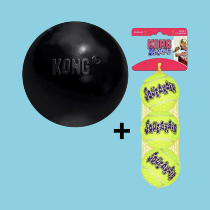 Combideal Kong Extreme Bal Zwart + Squeakairs Tennisballen